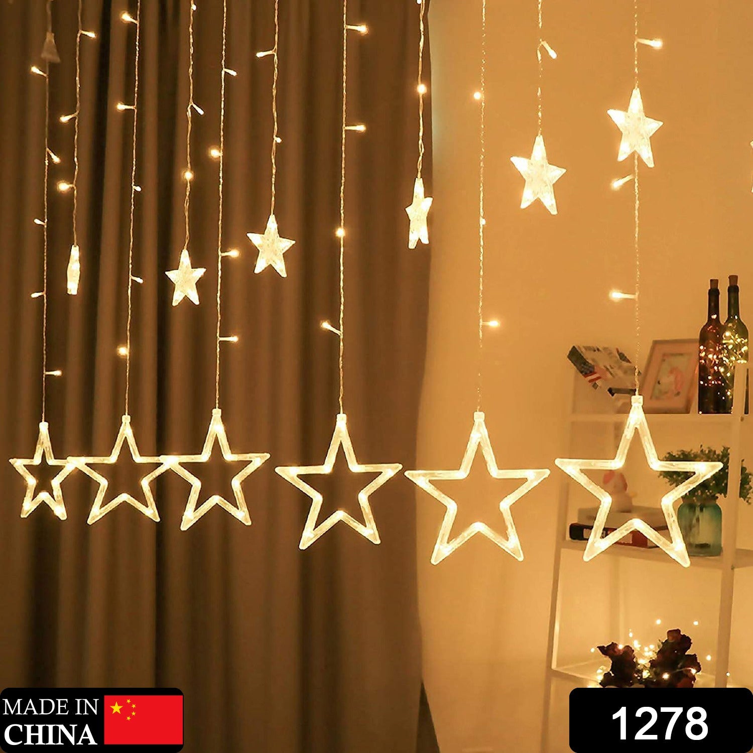1278 12 STARS CURTAIN STRING LIGHTS, WINDOW CURTAIN LIGHTS WITH 8 FLASHING MODES DECORATION FOR FESTIVALS 1278 12 STARS CURTAIN STRING LIGHTS, WINDOW CURTAIN LIGHTS WITH 8 FLASHING MODES DECORATION FOR FESTIVALS